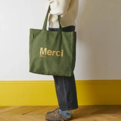 Merci - Tote Bag en coton - Kaki & Doré