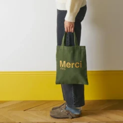 Merci - Tote Bag en coton - Kaki & Doré