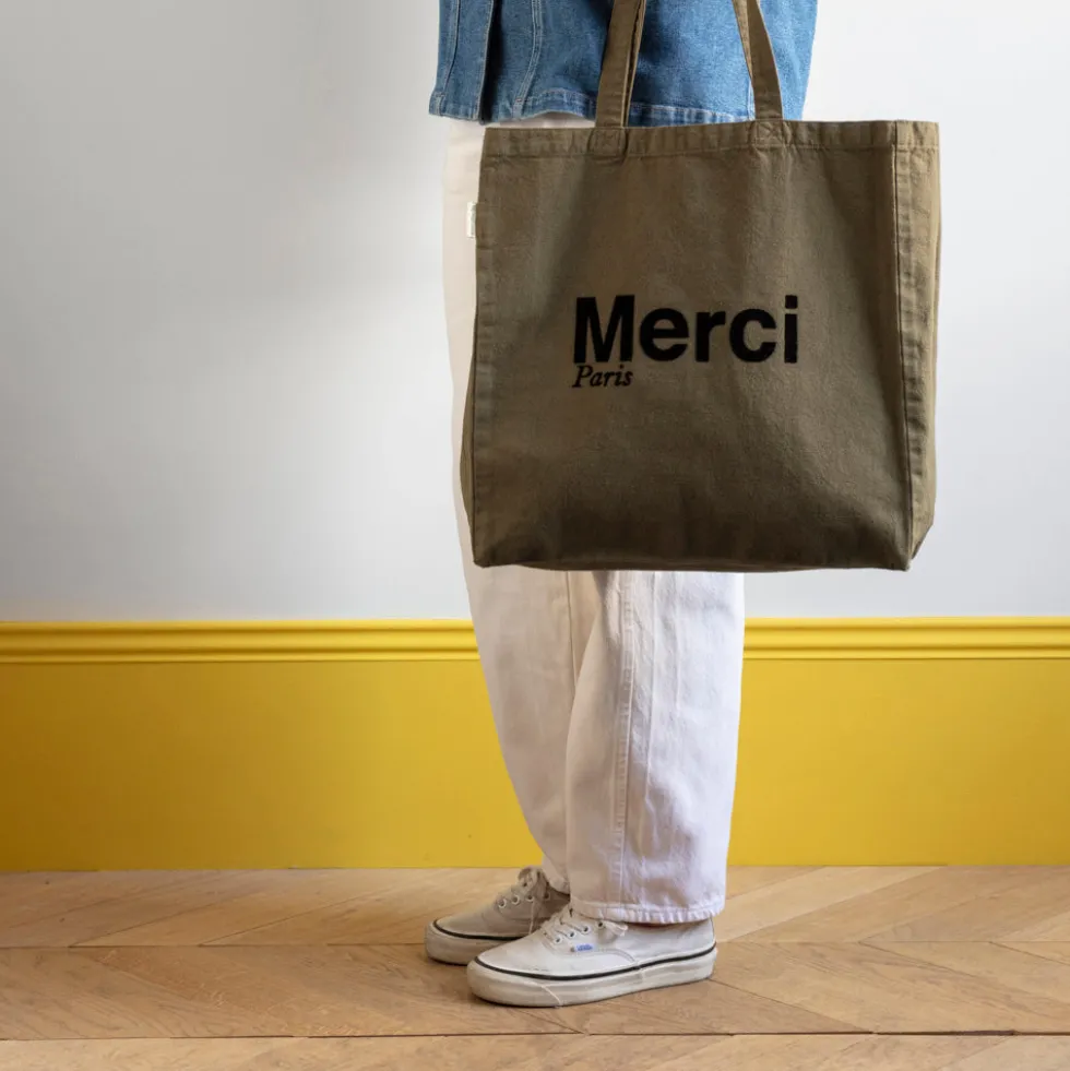 Merci - Tote Bag en coton - Kaki & Noir
