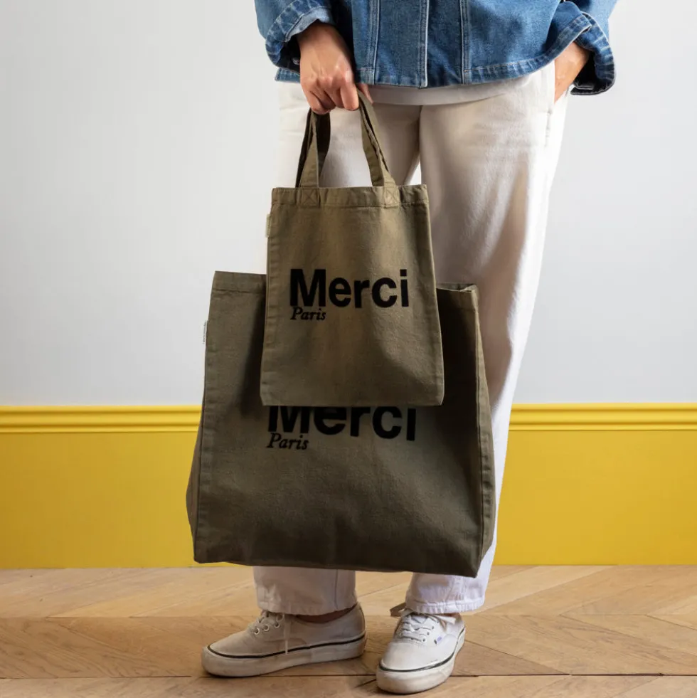 Merci - Tote Bag en coton - Kaki & Noir