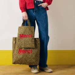 Merci - Tote Bag en coton - Léopard & Rouge