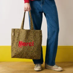 Merci - Tote Bag en coton - Léopard & Rouge
