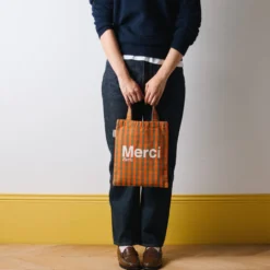 Merci - Tote Bag en coton - Orange, Vert & Crème