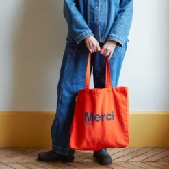 Merci - Tote Bag en coton - Orange & Bleu Marine