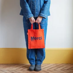 Merci - Tote Bag en coton - Orange & Bleu Marine