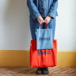 Merci - Tote Bag en coton - Orange & Bleu Marine