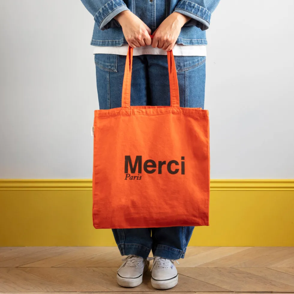 Merci - Tote Bag en coton - Orange & Marron