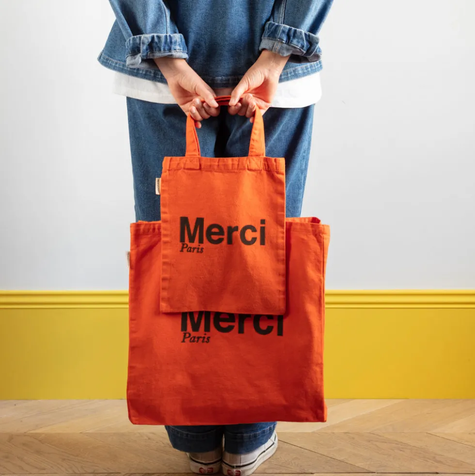 Merci - Tote Bag en coton - Orange & Marron