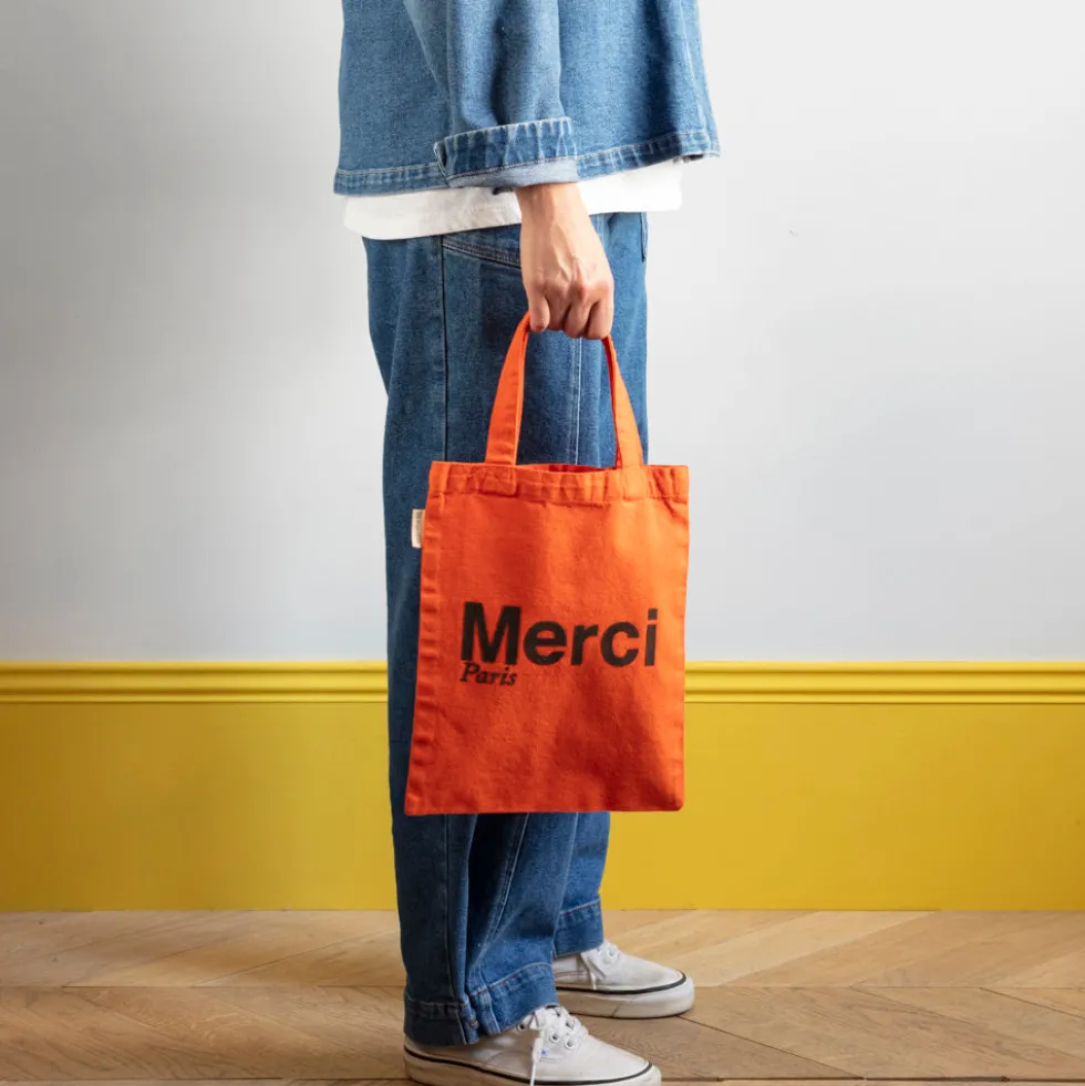 Merci - Tote Bag en coton - Orange & Marron