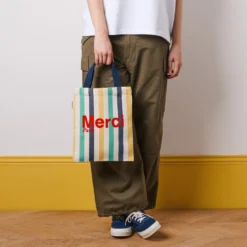 Merci - Tote Bag en coton rayé - Bleu Nuit & Banane
