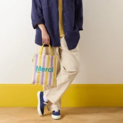 Merci - Tote Bag en coton rayé - Lila & Banane