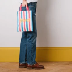 Merci - Tote Bag en coton rayé - Rose & Bleu
