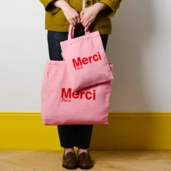 Merci - Tote Bag en coton - Rose Clair & Rouge
