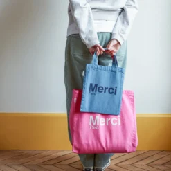 Merci - Tote Bag en coton - Rose & Écru