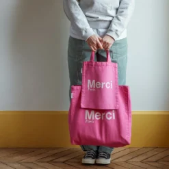 Merci - Tote Bag en coton - Rose & Écru