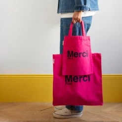 Merci - Tote Bag en coton - Rose & Marine