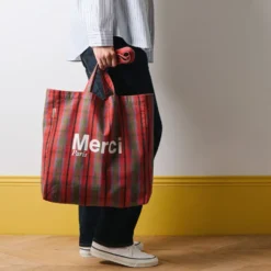 Merci - Tote Bag en coton - Rose, Vert & Crème