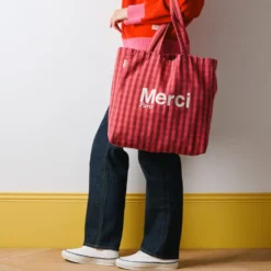 Merci - Tote Bag en coton - Rose, Vin & Crème