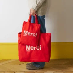 Merci - Tote Bag en coton - Rouge & Ecru