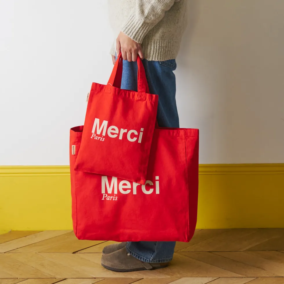 Merci - Tote Bag en coton - Rouge & Ecru