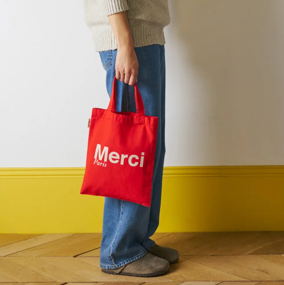 Merci - Tote Bag en coton - Rouge & Ecru