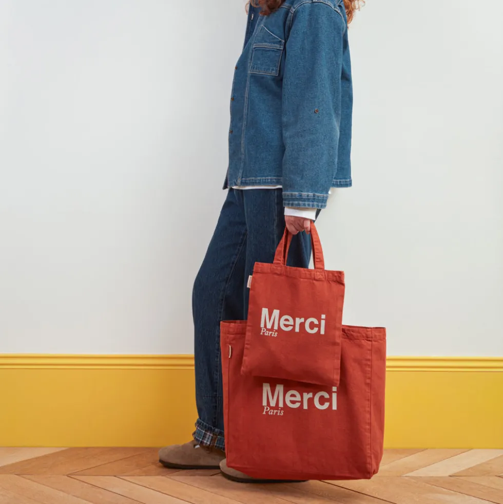 Merci - Tote Bag en coton - Terracotta & Blanc