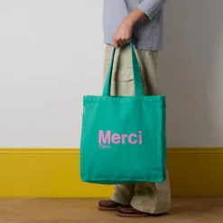 Merci - Tote Bag en coton - Vert & Rose