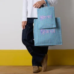 Merci - Tote Bag en coton Vichy - Bleu & Ecru