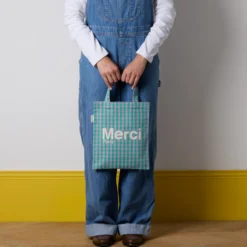 Merci - Tote Bag en coton Vichy - Vert & Lila