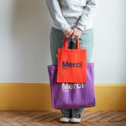 Merci - Tote Bag en coton - Violet & Écru
