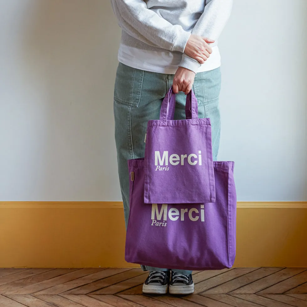 Merci - Tote Bag en coton - Violet & Écru