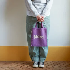 Merci - Tote Bag en coton - Violet & Écru