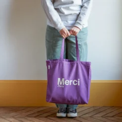 Merci - Tote Bag en coton - Violet & Écru