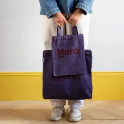 Merci - Tote Bag en coton - Violet & Bordeaux