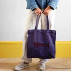 Merci - Tote Bag en coton - Violet & Bordeaux