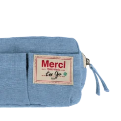 Merci - Trousse en lin lavé - Bleu Primaire
