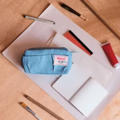 Merci - Trousse en lin lavé - Bleu Primaire
