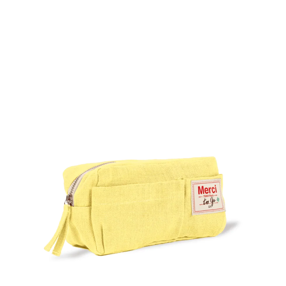 Merci - Trousse en lin lavé - Jaune Citronnade
