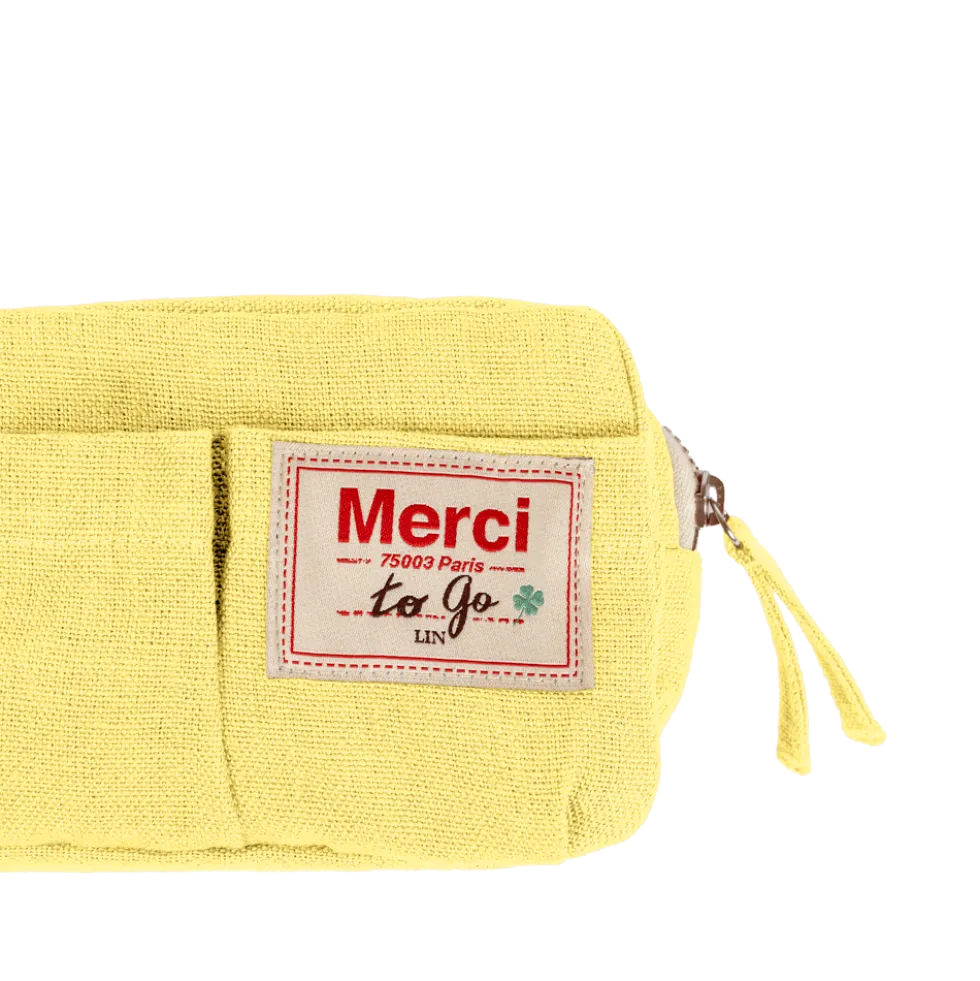 Merci - Trousse en lin lavé - Jaune Citronnade