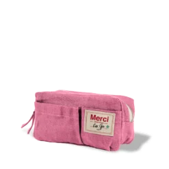 Merci - Trousse en lin lavé - Rose Garance