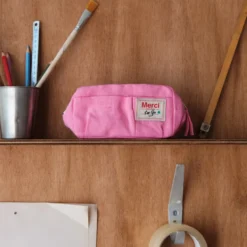 Merci - Trousse en lin lavé - Rose Garance