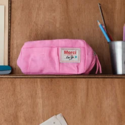 Merci - Trousse en lin lavé - Rose Garance