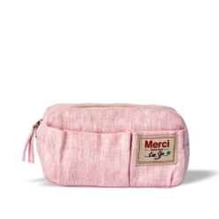 Merci - Trousse en lin lavé - Rose Granité