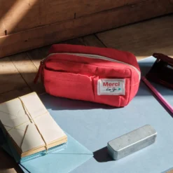 Merci - Trousse en lin lavé - Rouge Vermillon