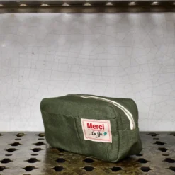 Merci - Trousse en lin lavé - Vert Oxyde
