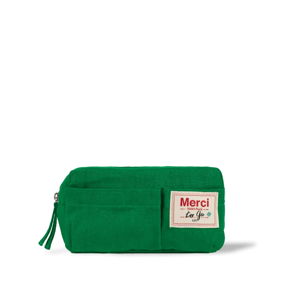 Merci - Trousse en lin lavé - Vert Potager