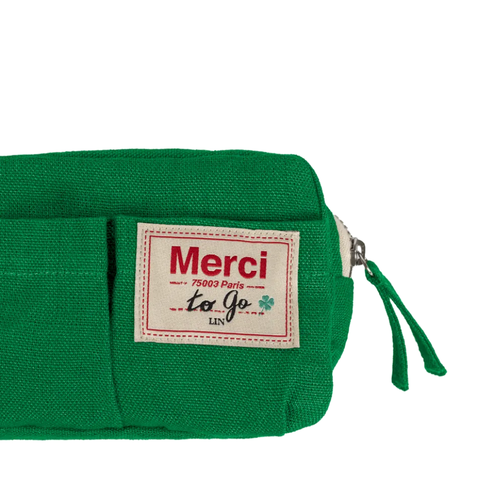 Merci - Trousse en lin lavé - Vert Potager