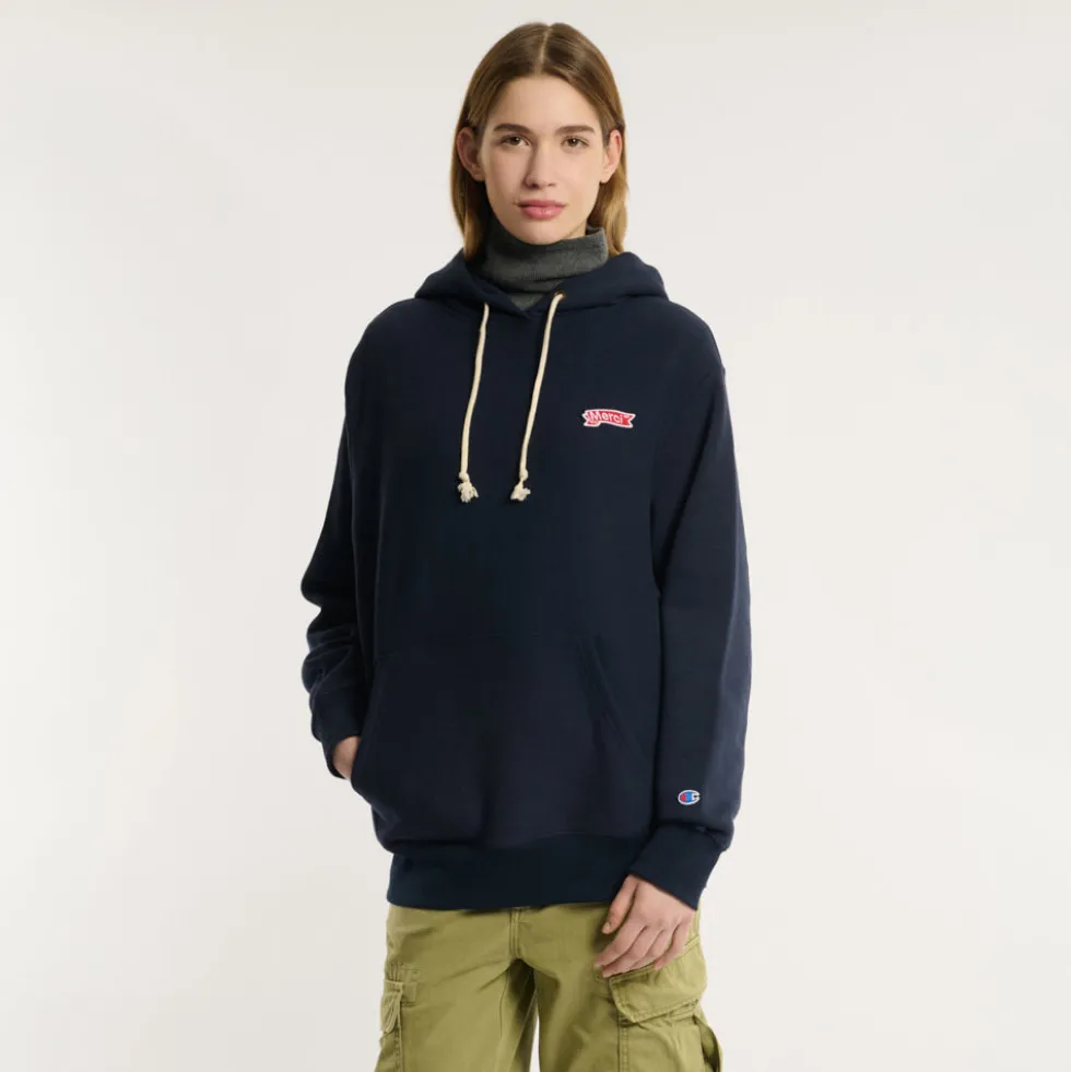 Merci x Champion - Sweat à Capuche Merci Patch - Navy
