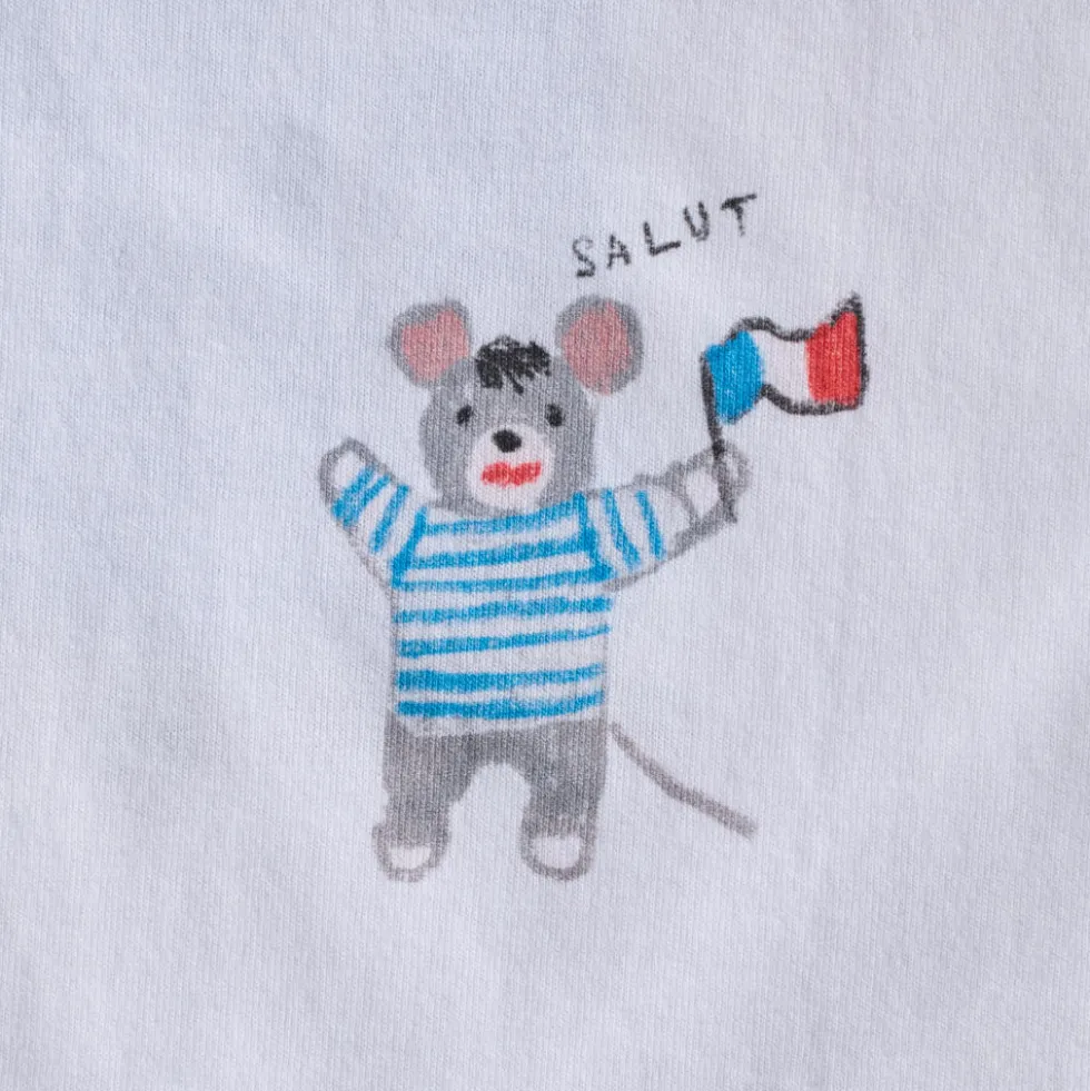 Merci x Shia McShia - T-Shirt Kids Mouse With A Flag - Blanc