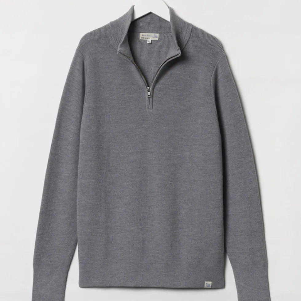 Merz b. Schwanen - Pullover Zip Merino - Gris
